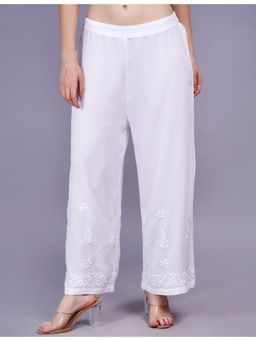 Sufiza Lifestyle - Rayon Chikankari White Colour Palazzo