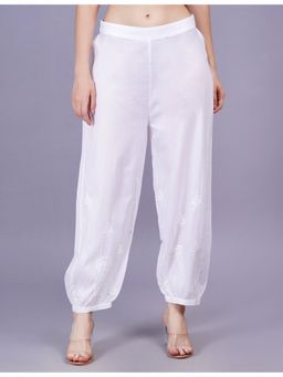 Sufiza Lifestyle - White Afghani Style Cotton Chikankari Salwar