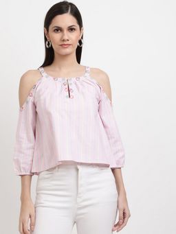 ELLE - Womens Stripes Pink Top