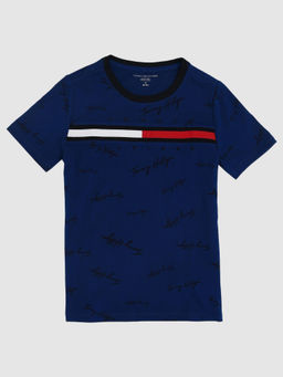 Tommy Hilfiger - Boys Logo Regular Fit Cotton T-Shirt Blue