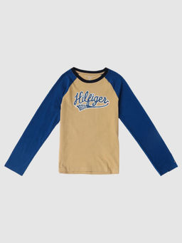 Tommy Hilfiger - Boys Logo Regular Fit Cotton T-Shirt Beige