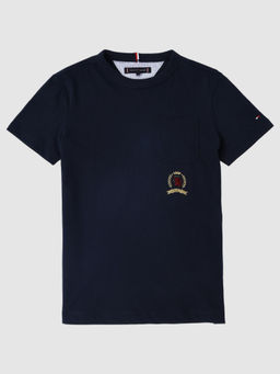 Tommy Hilfiger - Boys Solid Regular Fit Cotton T-Shirt Navy Blue