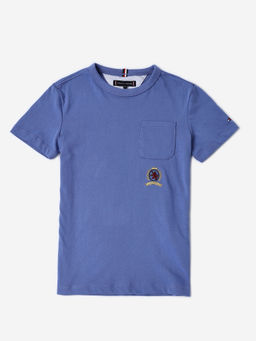 Tommy Hilfiger - Boys Solid Regular Fit Cotton T-Shirt Blue