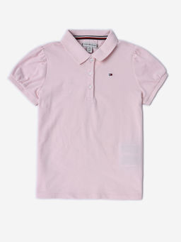 Tommy Hilfiger - Girls Solid Regular Fit Cotton Polo T-Shirt Pink