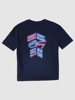 Tommy Hilfiger - Boys Logo Relaxed Fit Cotton T-Shirt Blue