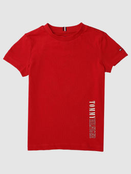Tommy Hilfiger - Boys Logo Regular Fit Cotton T-Shirt Red