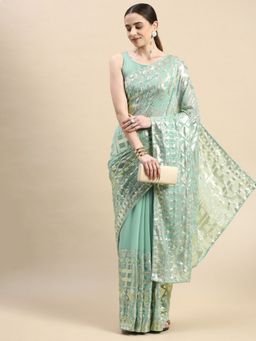 VAIRAGEE - Green Sequence Embroidery Soft Georgette Saree with Unstitched Blouse