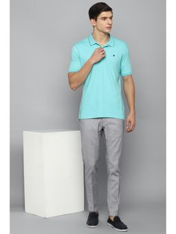 Louis Philippe - Men's Solid Lt. Blue Polo T-Shirt with Contrast Tipping on Collar and Sleeves