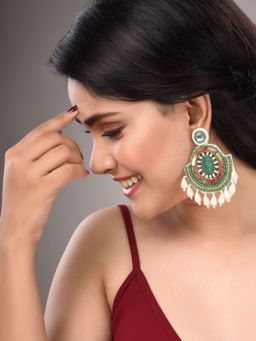 Saraf RS Jewellery - Green Contemporary Dropdown Earrings