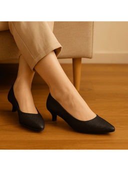 LAZERA SHOES - Black Sleek Medium Closed-Toe Chic Kitten Heel Pumps