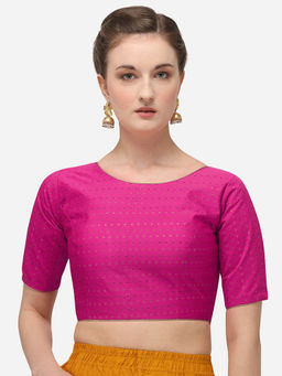 Amrutam Fab - Womens Jacquard Pink Stiched Blouse With Boat Neck