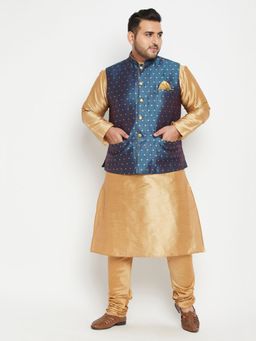Vastramay - Men Rose Gold Silk Blend Jacket Kurta Churidar