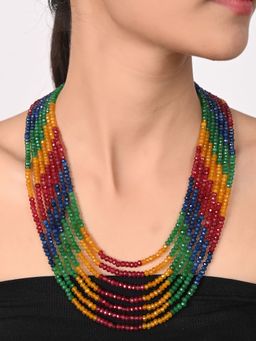Ratnavali Jewels - Seven Layer Multi-Color Real Red Green Blue Onyx Stone Beads Necklace