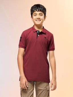 Technosport - Boys Maroon Slim Fit Sports Polo T-shirt with MATPIQ