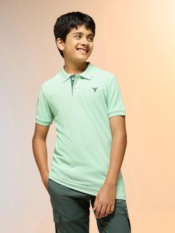Technosport - Boys Green Slim Fit Sports Polo T-shirt with MATPIQ