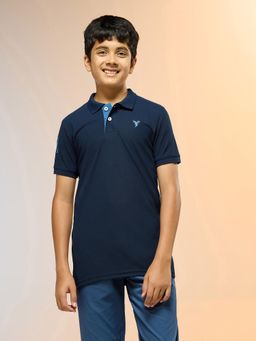 Technosport - Boys Navy Blue Slim Fit Sports Polo T-shirt with MATPIQ