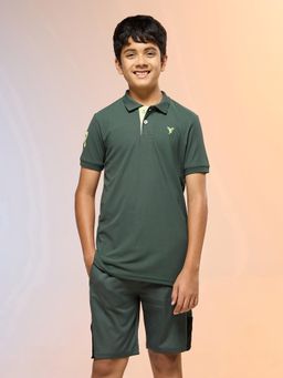 Technosport - Boys Green Slim Fit Sports Polo T-shirt with MATPIQ