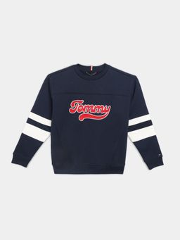 Tommy Hilfiger - Boys Navy Blue Typography Regular Fit Cotton Sweater