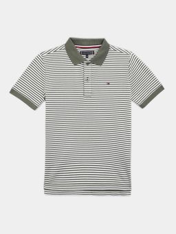 Tommy Hilfiger - Boys Green Striped Regular Fit Polo T-Shirt