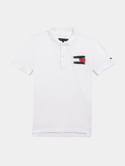 Tommy Hilfiger - Boys White Solid Regular Fit Polo T-Shirt