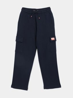 Tommy Hilfiger - Boys Navy Blue Textured Regular Fit Mid Rise Trackpant