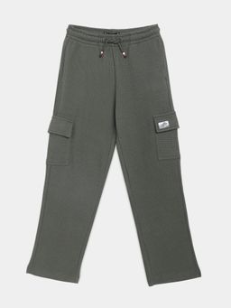 Tommy Hilfiger - Boys Green Textured Regular Fit Mid Rise Trackpant