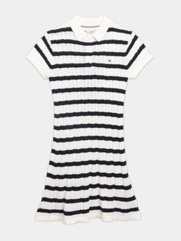 Tommy Hilfiger - Girls Navy Blue Striped Polo T-Shirt Dress