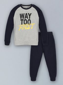 PLUM TREE - Boys Grey Typography Print T-shirt and Joggers