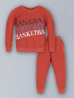 PLUM TREE - Boys Orange Typography Print T-shirt and Joggers