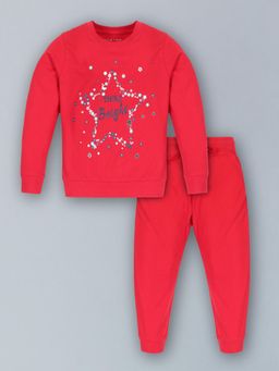 PLUM TREE - Girls Red Printed T-shirt and Jogger