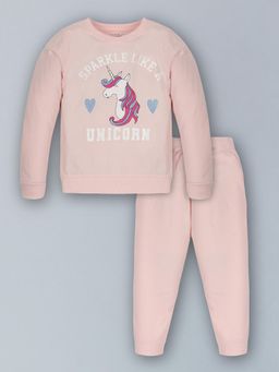 PLUM TREE - Girls Pink Printed T-shirt and Jogger