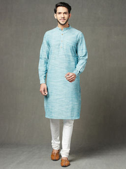 Fabindia - Cotton Slub Slim Fit Long Kurta With Cuff