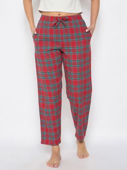 Clovia - Classic Checkered Pyjama In Red