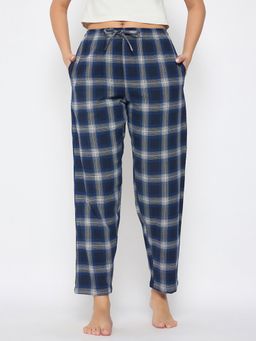 Clovia - Classic Checkered Pyjama In Dark Blue
