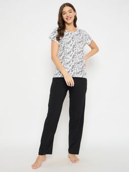 Clovia - Printed Button Down Shirt and Pyjama (Set of 2)