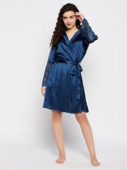 Clovia - Chic Basic Robe In Dark Blue