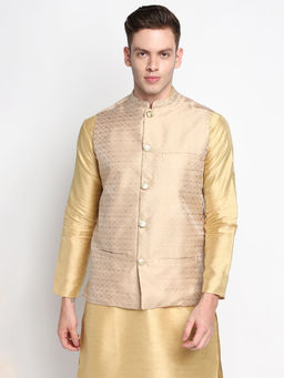 Devoiler - Men Beige Woven Nehru Jacket