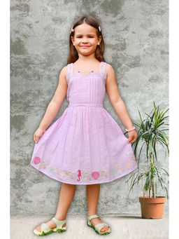 Tiny Twills - Girls Lavender Cotton Shoulder Straps Embroidered Dress