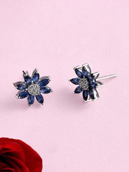 Ornate Jewels - 925 Silver Blue Sapphire Flower Stud Earring for Women and Girls (One Size)