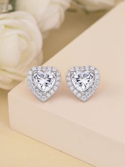 Ornate Jewels - 925 Silver American Diamond Heart Shaped Stud Earring For Women & Girls (Adjustable)