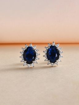 Ornate Jewels - 925 Silver 1.5 Carat Dressy Shimmering Blue Sapphire Stud Earring for Women & Girls