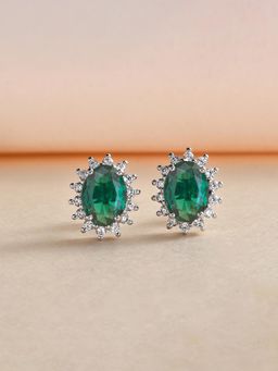 Ornate Jewels - 925 Silver 1.5 Carat Dressy Shimmering Green Emerald Stud Earring for Women and Girls (One Size)