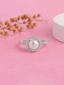 Ornate Jewels - 925 Silver 7 Mm Freshwater Pearl Halo Ring For Women & Girls