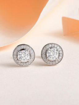 Ornate Jewels - 925 Silver 0.5 Carat American Diamond Halo Stud Earring for Women and Girls (One Size)