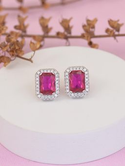 Ornate Jewels - 925 Silver Red Ruby Halo Stud Earring For Women & Girls (One Size)