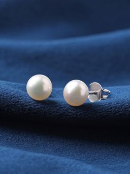 Ornate Jewels - 925 Silver 7 MM Freshwater Pearl Stud Earring for Women and Girls (One Size)