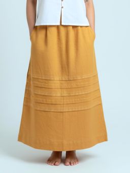 phuhar's - Archie Skirt- Mustard Embroidered Maxi Skirt With Pockets