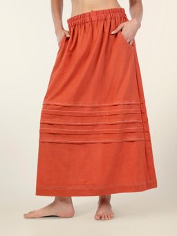 phuhar's - Archie Skirt- Rust Embroidered Maxi Skirt With Pockets