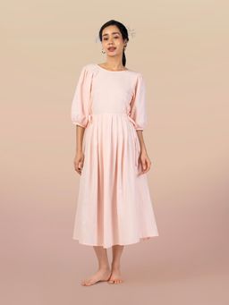 phuhar's - Nysa Pink Fit and Flare Pleated Dress