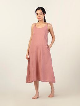 phuhar's - Terra Cinnamon Cotton-Linen A-Line Pockets Dress
